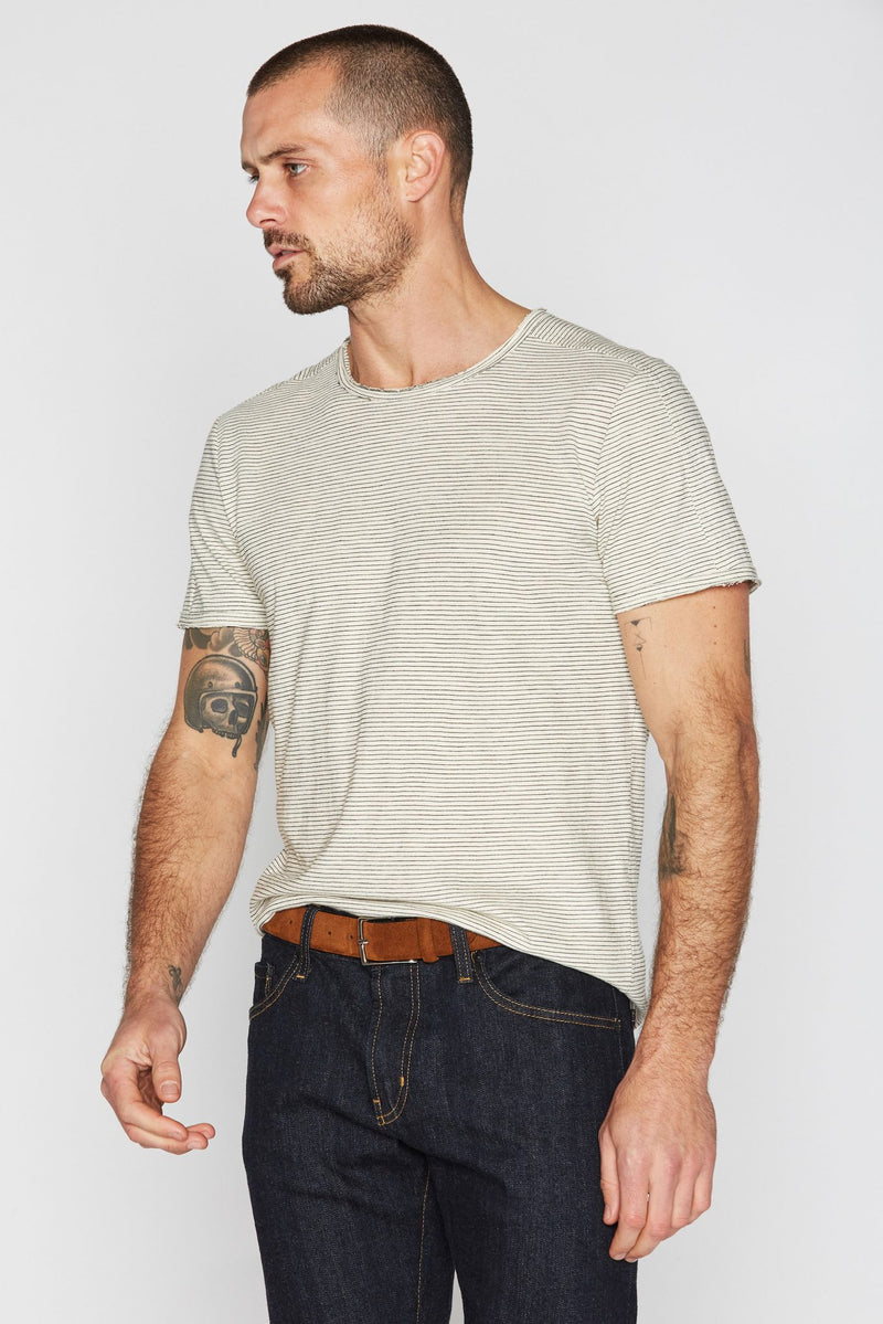 Men's Raw Edge Patch Sleeve Stripe Tee - Ivory / Black — Default