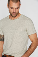 Men's Raw Edge Patch Sleeve Stripe Tee - Ivory / Black