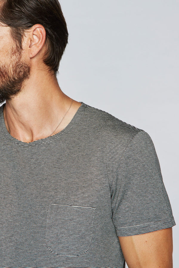 Men's Sailor Pocket Stripe Tee - Black / White Mini Stripe