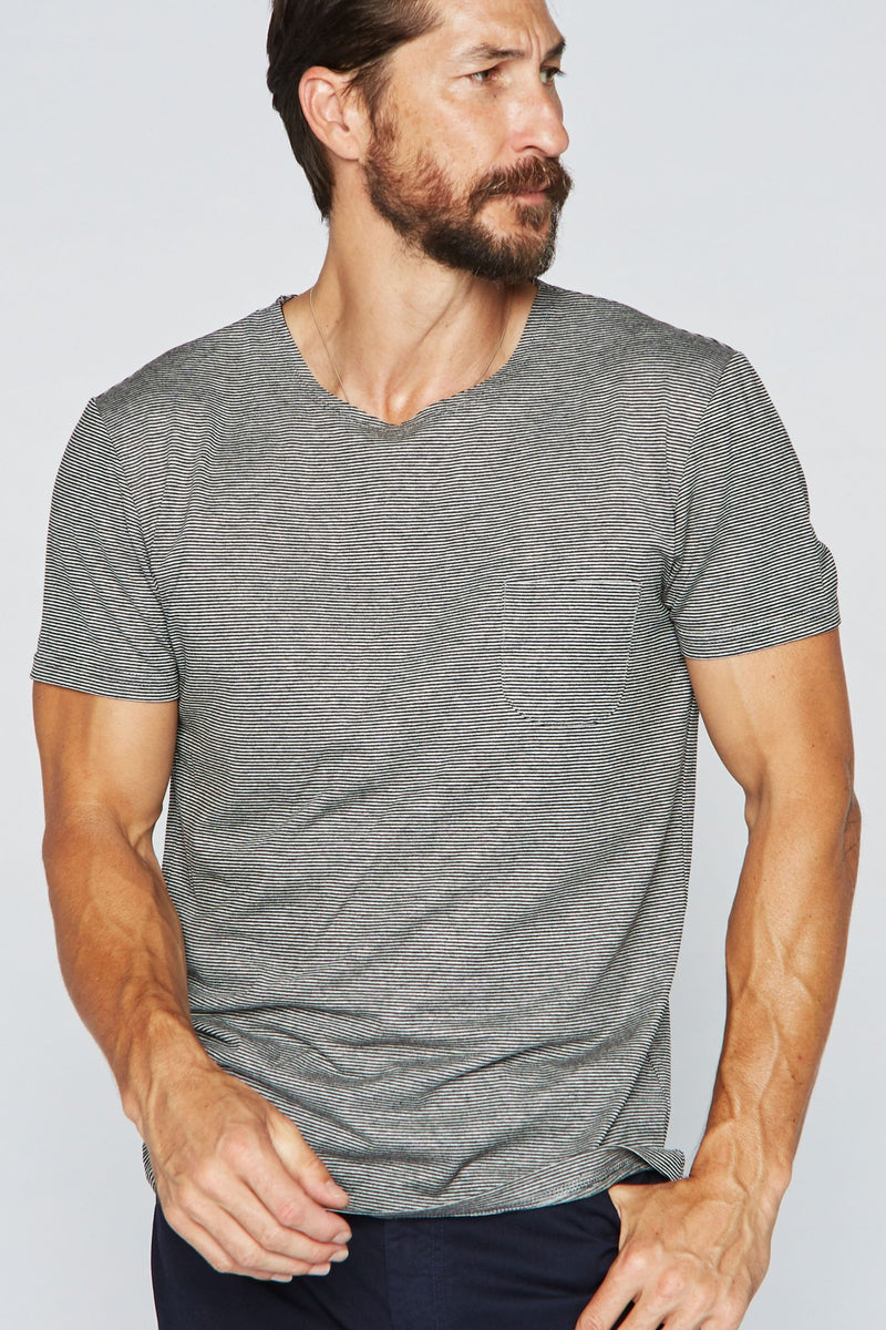 Men's Sailor Pocket Stripe Tee — Black/White Mini Stripe