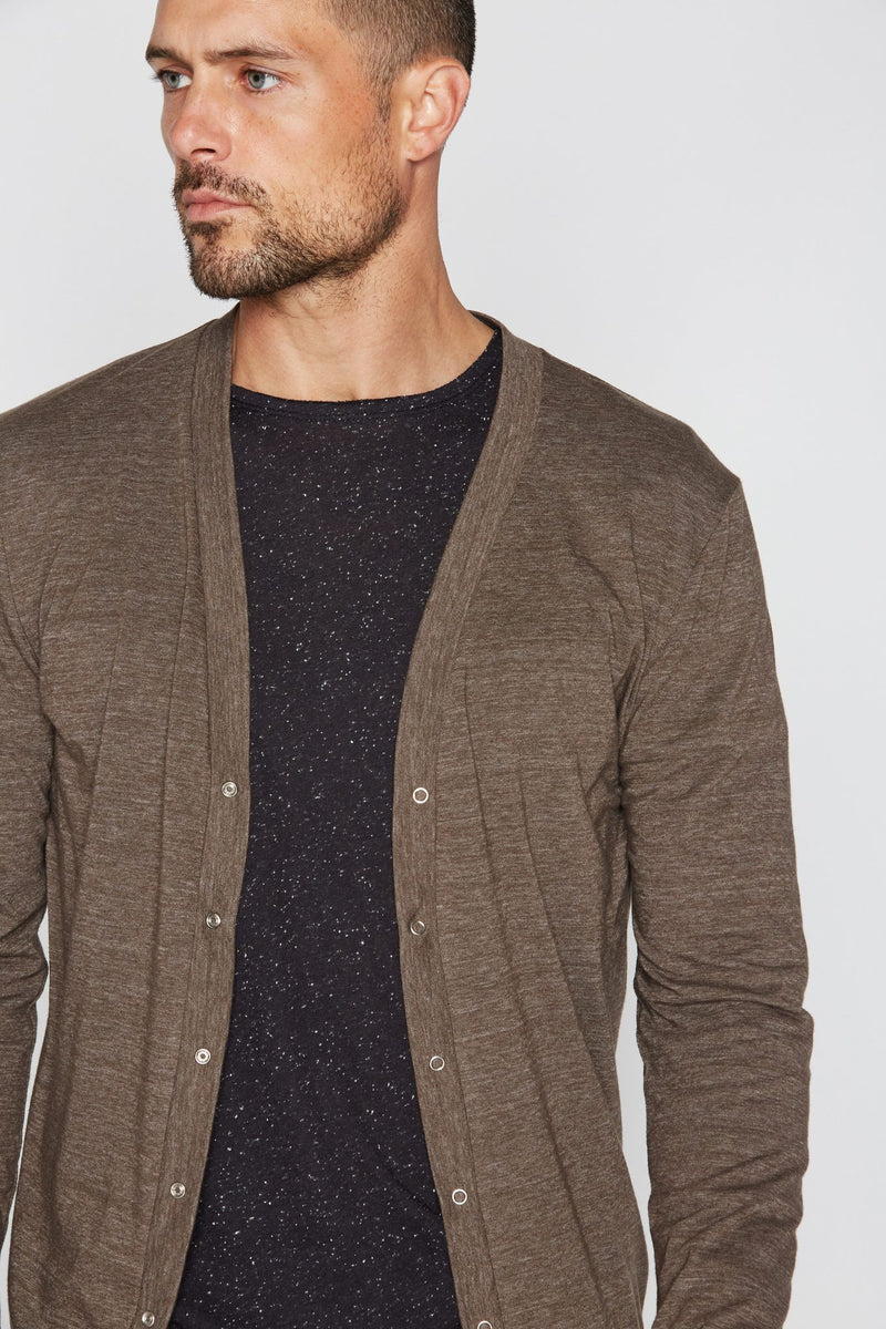 Men's Tri-Blend Cardigan Sweater — Brown