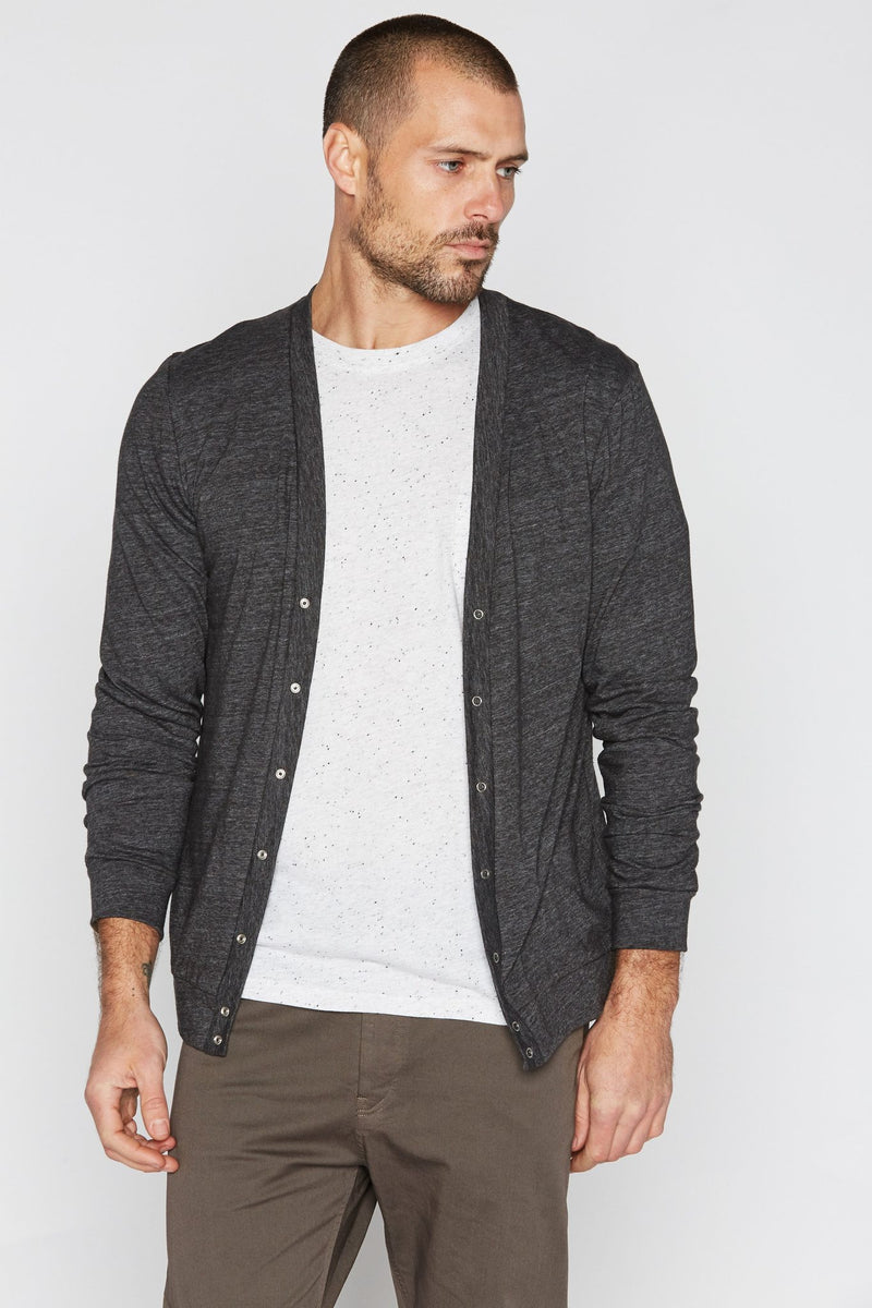 Men's Tri-Blend Cardigan Sweater — Charcoal Black