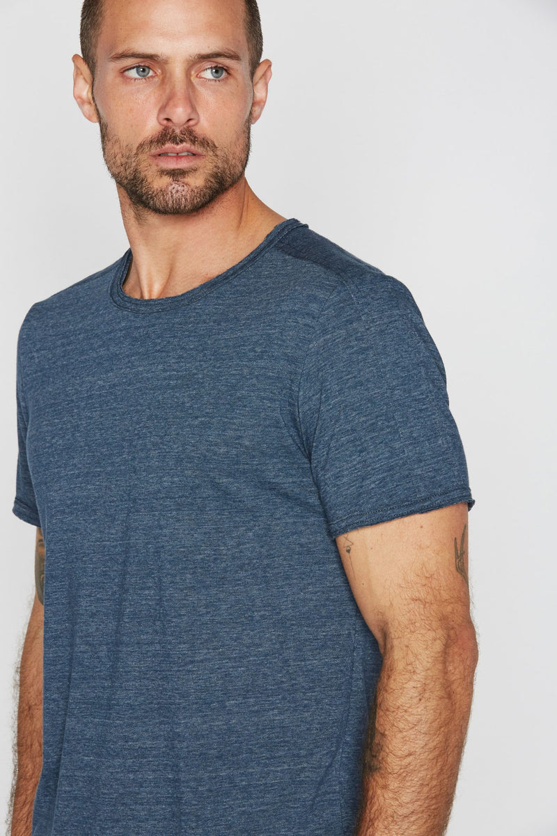 Men's Tri-Blend Patch Sleeve Tee — Heather Blue