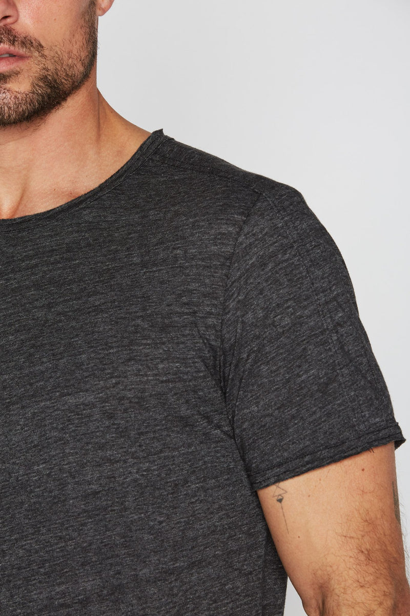 Men's Tri-Blend Patch Sleeve Tee — Charcoal Black