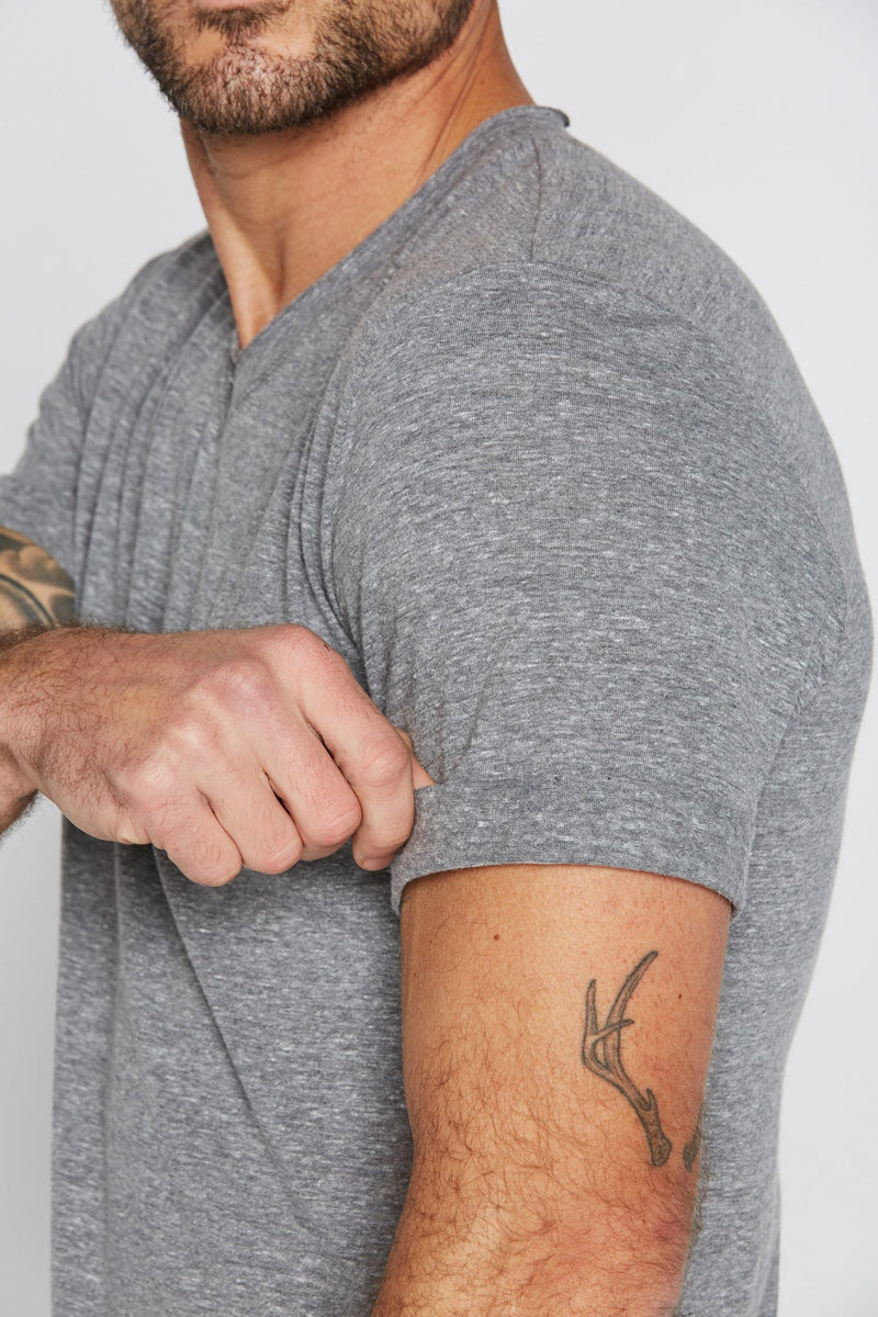 Men's Tri-Blend Stitch Sleeve V-Neck Tee — Light Heather Grey