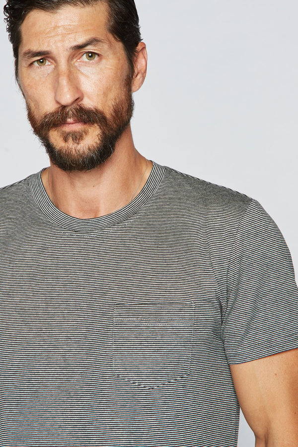 Men's V-Pocket Stripe Tee - Black / Grey