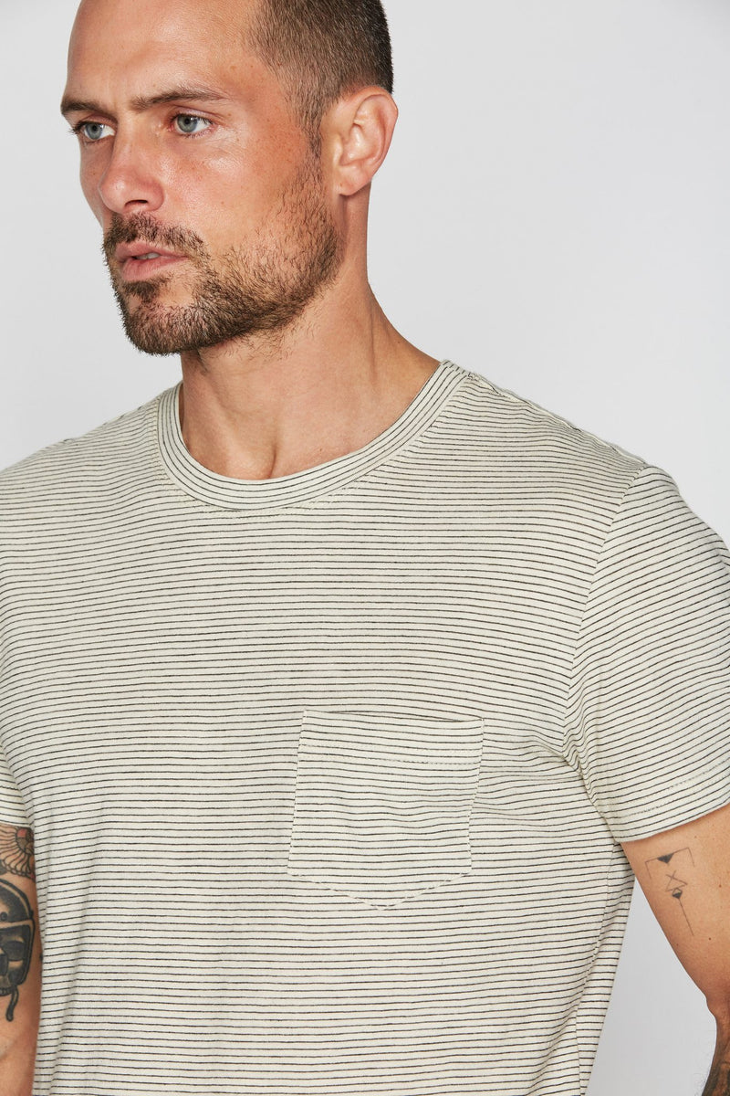Men's V-Pocket Stripe Tee — Ivory/Black