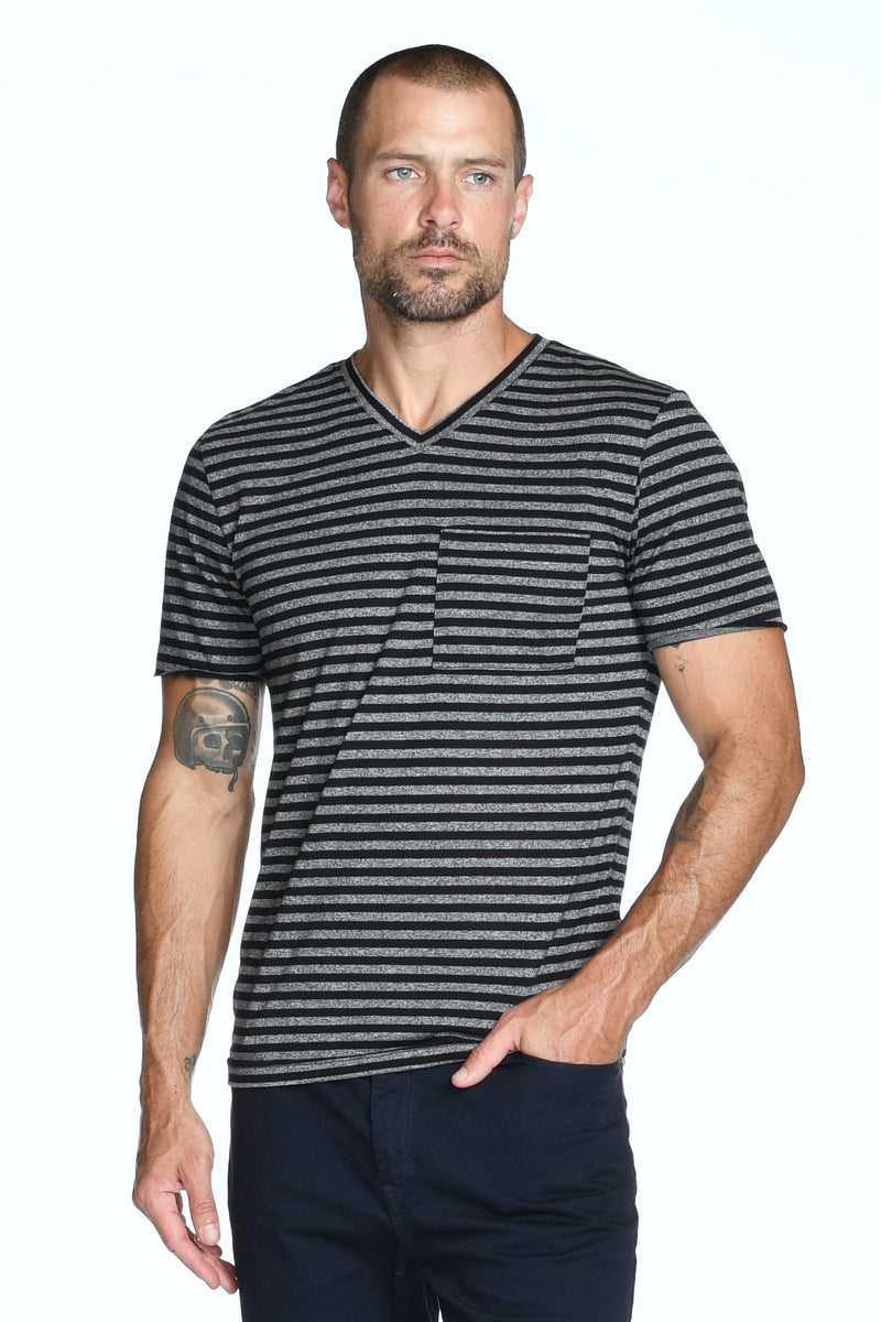 Men's Princeton Wide Pocket V-Neck Stripe Tee — Quarter Stripe