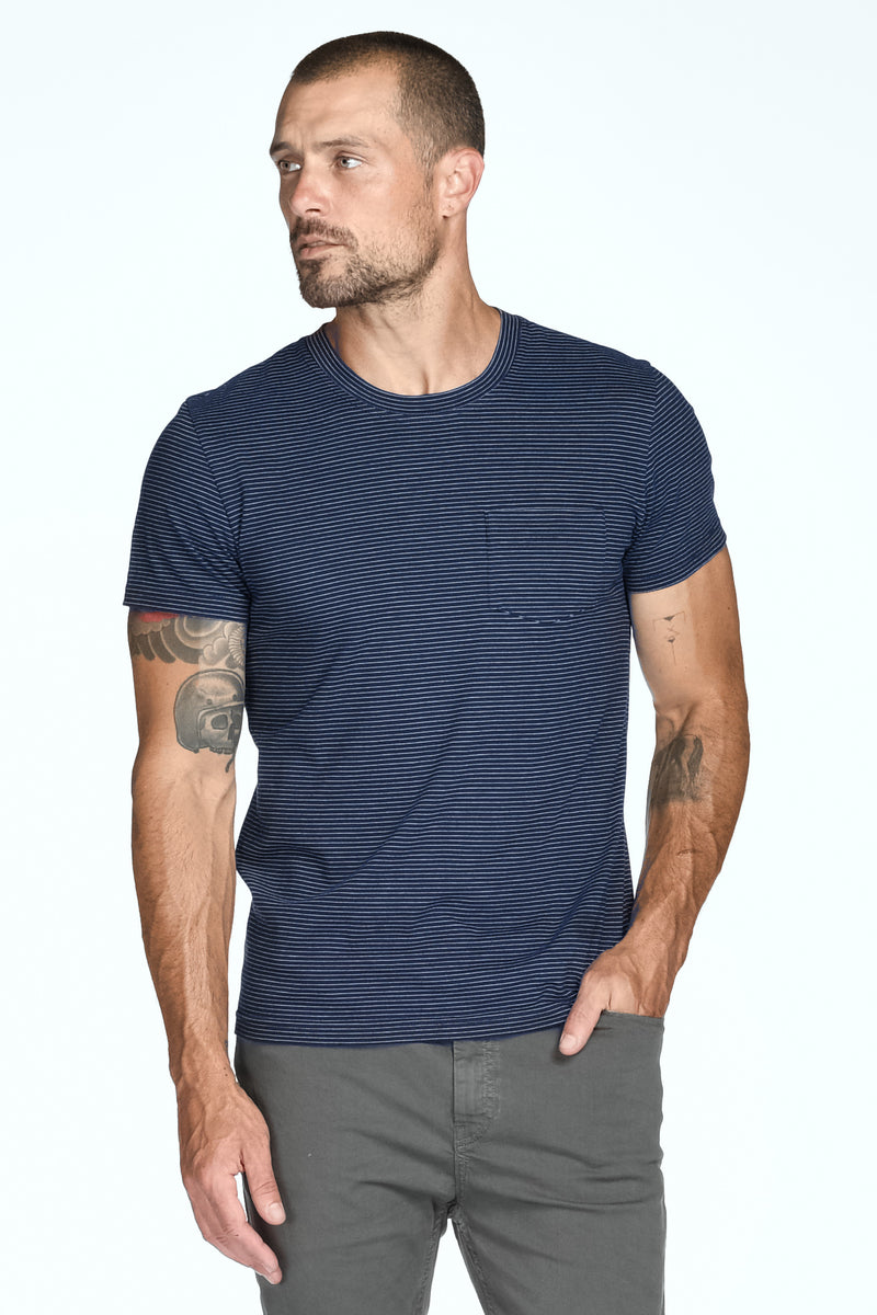 Men's V-Pocket Stripe Tee — Navy/White