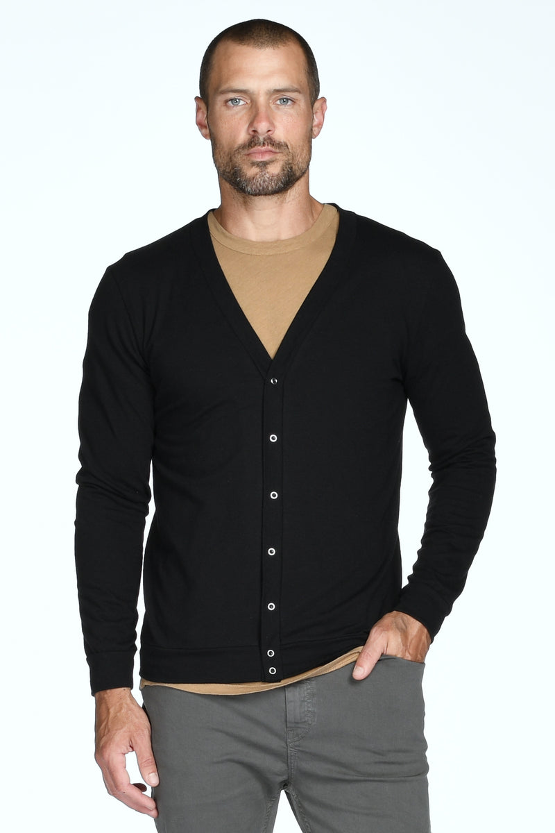Men's Tri-Blend Cardigan Sweater — Jet Black