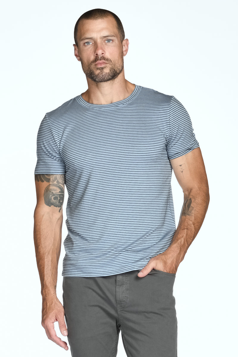 Men's Brolin Raw Neck Crew Stripe Tee — Blue/Black