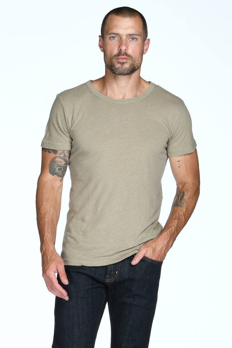 Men's Linen Blend Wide Neck Band Tee — Silver Mink