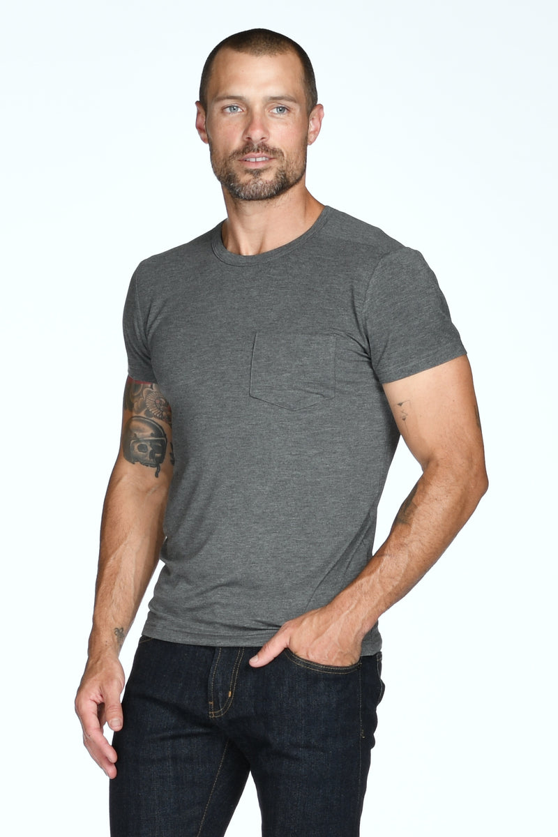Men's Madison Modal V-Pocket Crew with Shoulder Seam — Heather Grey