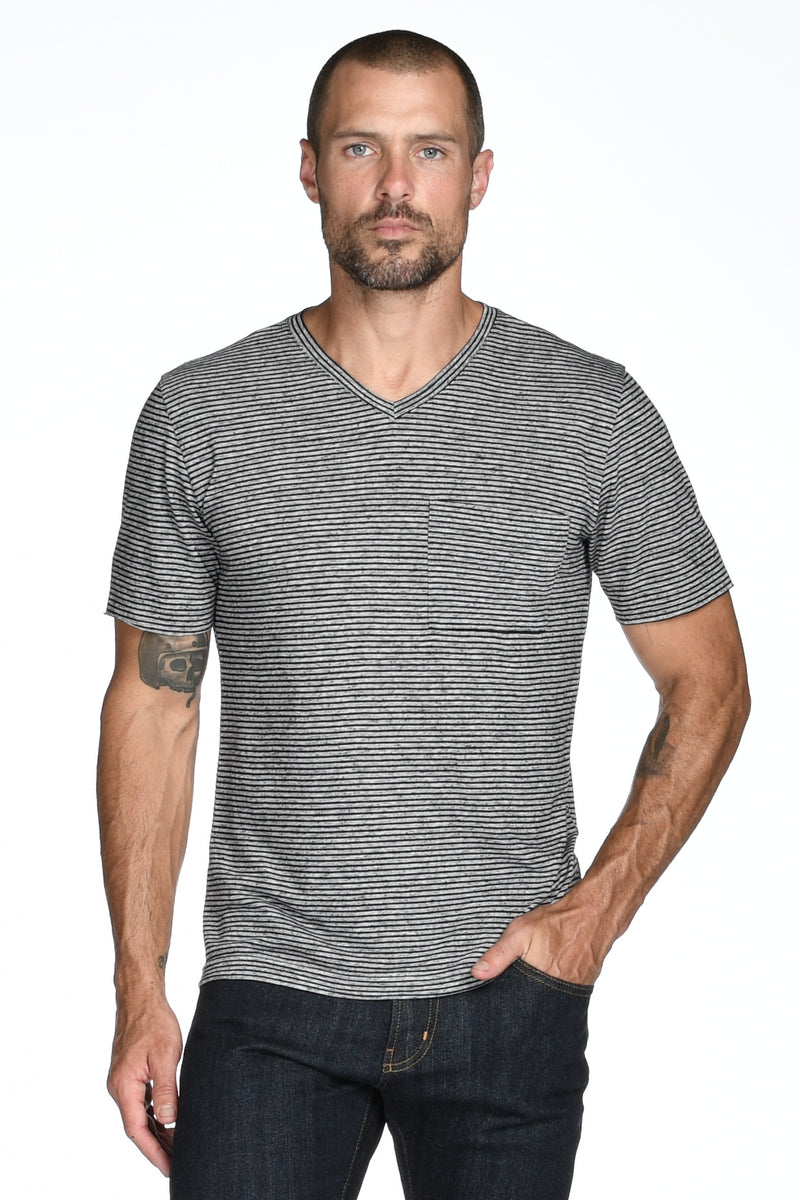Men's Princeton Wide Pocket V-Neck Stripe Tee — Thin Stripe