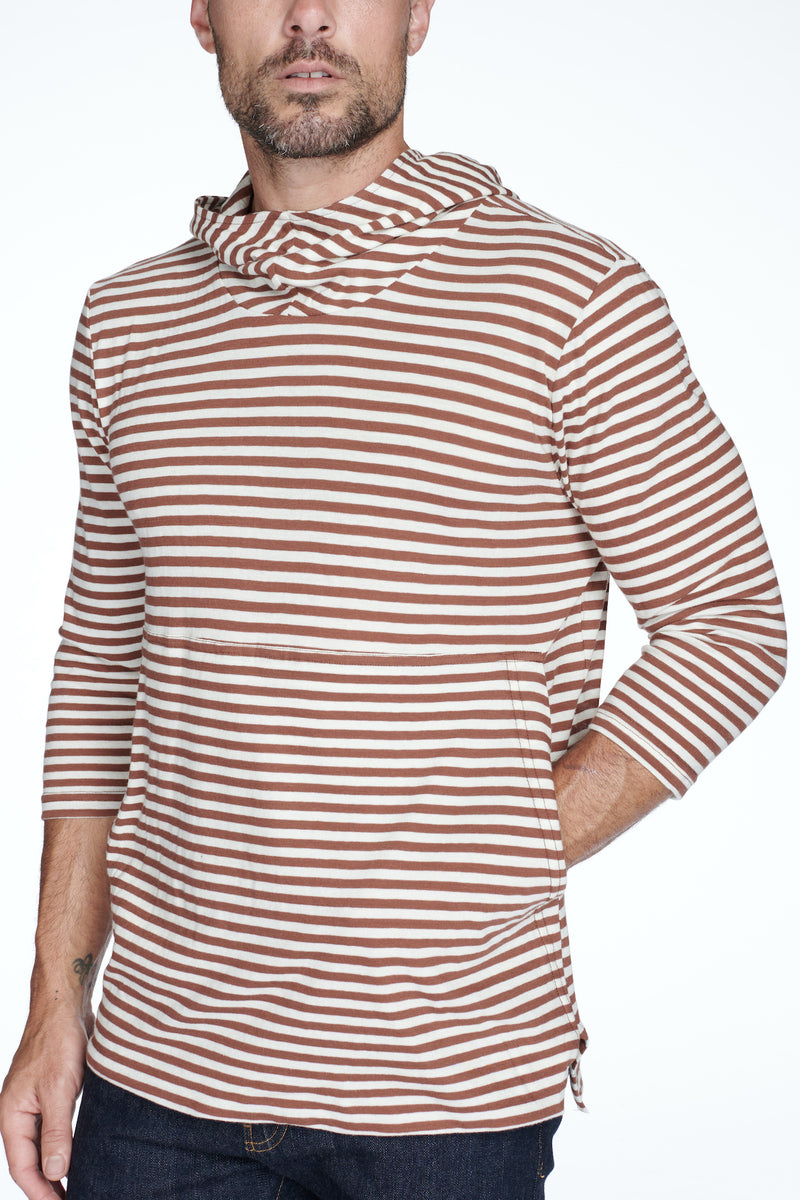Men's 3/4 Sleeve Cowl Neck Visor Stripe Hoodie