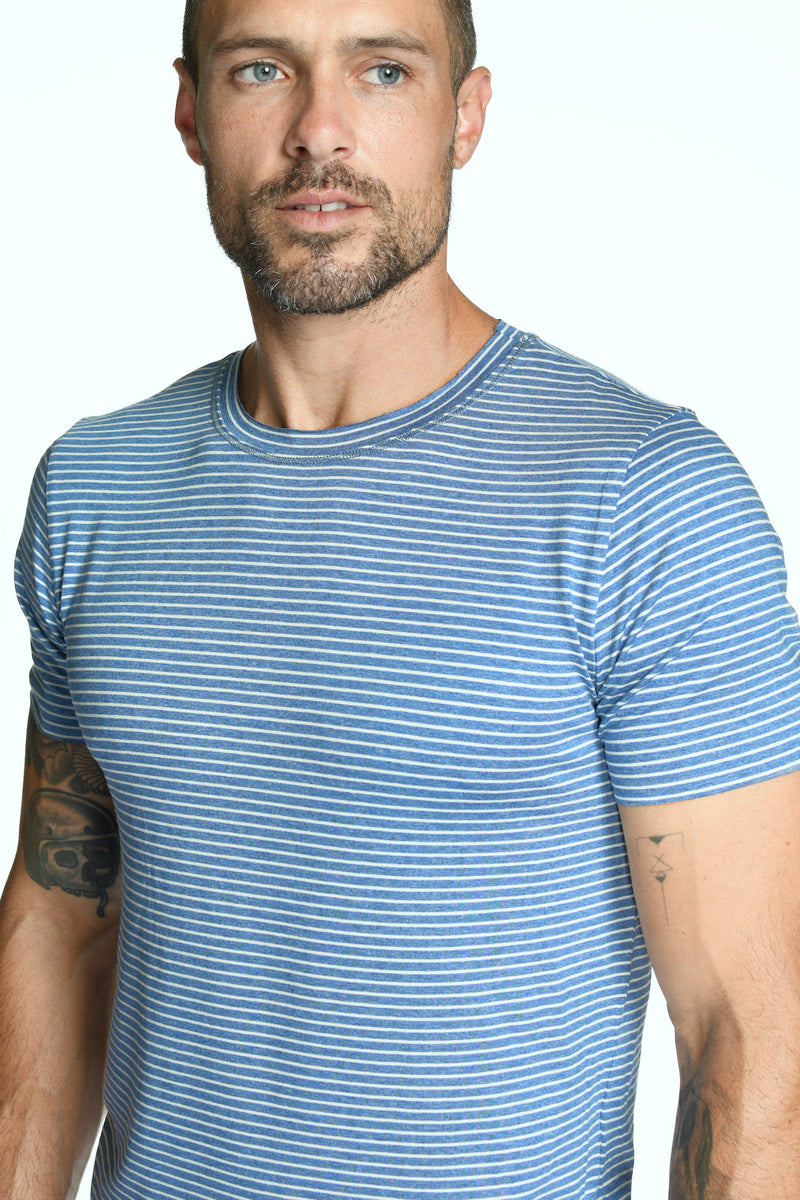 Men's Brolin Raw Neck Crew Stripe Tee — Blue/White