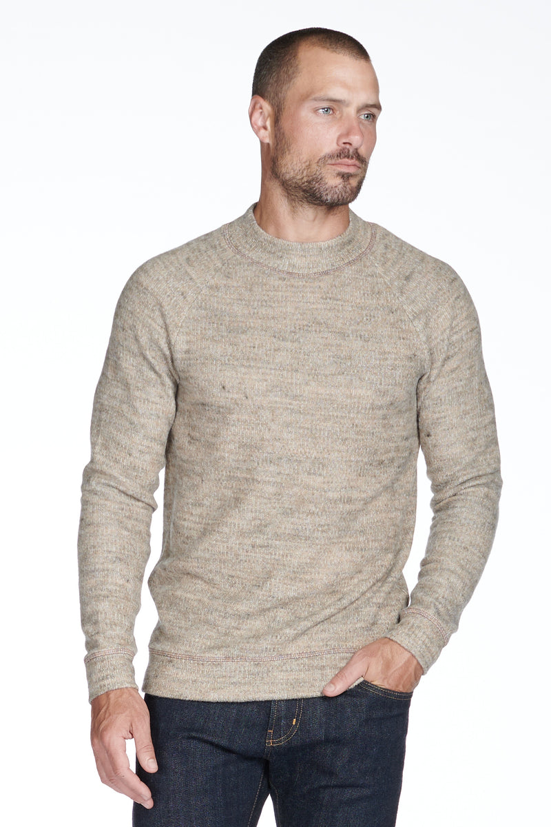 Men's Soft Knit Melange Wide Neck Pullover Sweater — Camel