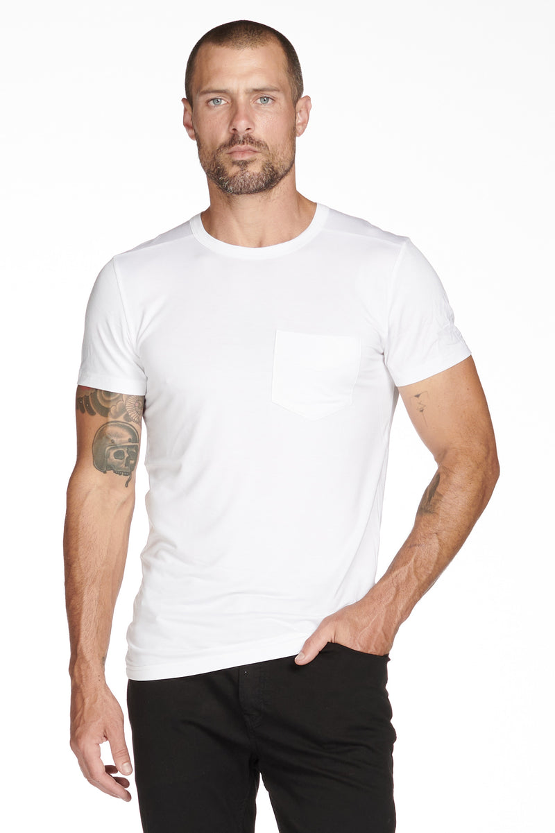Men's Madison Modal V-Pocket Crew with Shoulder Seam — White