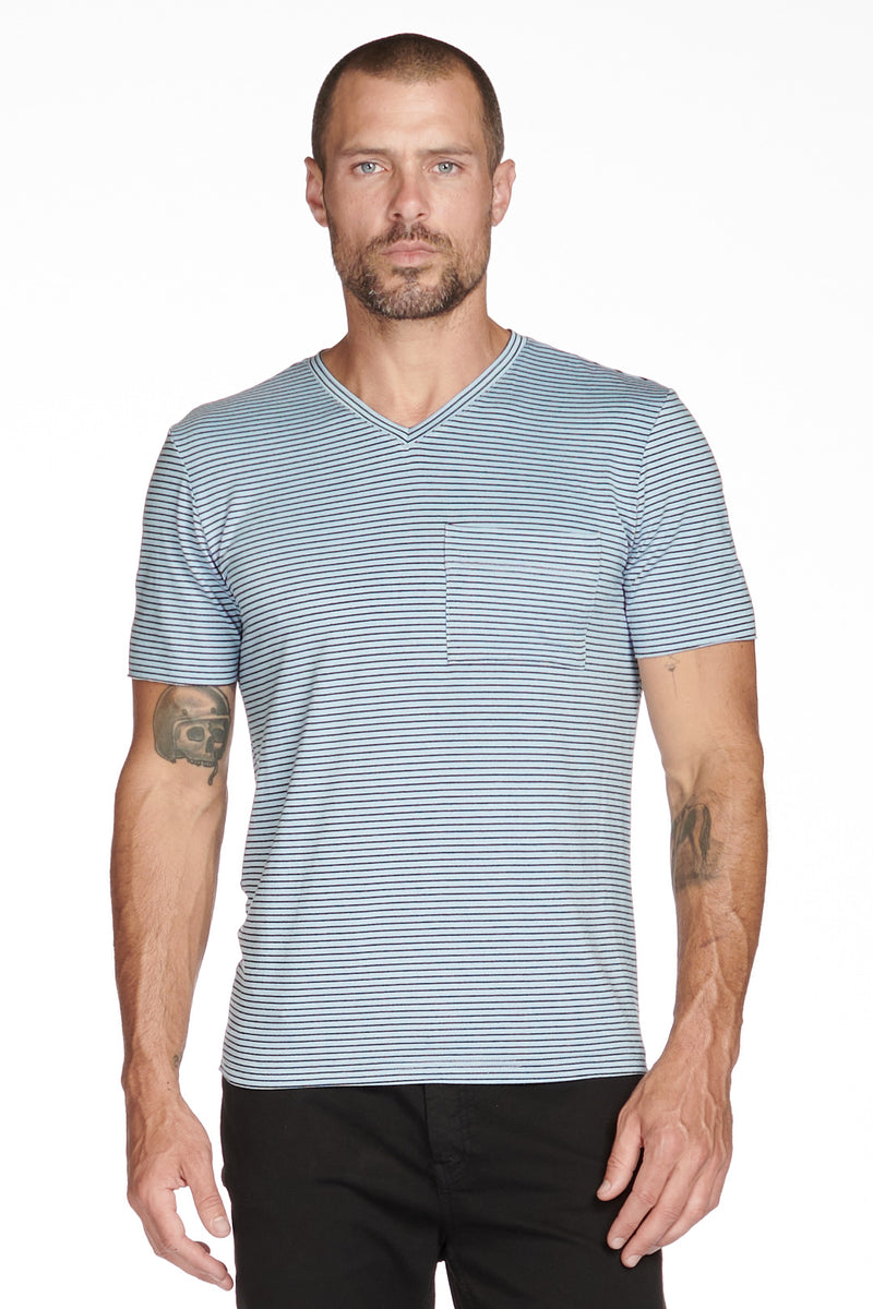 Men's Princeton Wide Pocket V-Neck Stripe Tee — Blue/Black