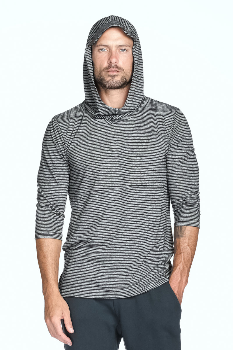 Men's 3/4 Sleeve Cowl Neck Visor Stripe Hoodie — Thin Stripe