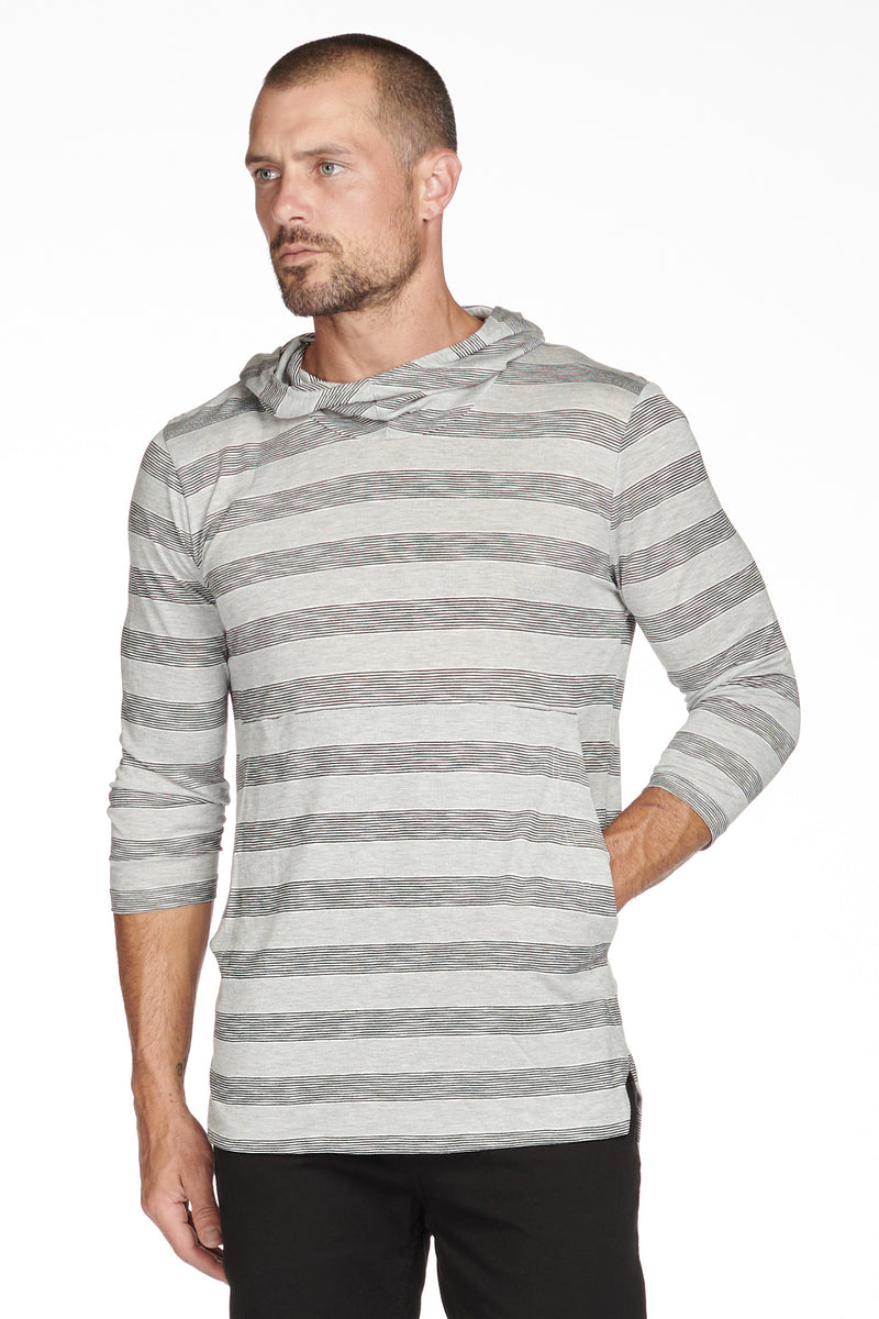 Men's 3/4 Sleeve Cowl Neck Visor Stripe Hoodie — London Wide Stripe