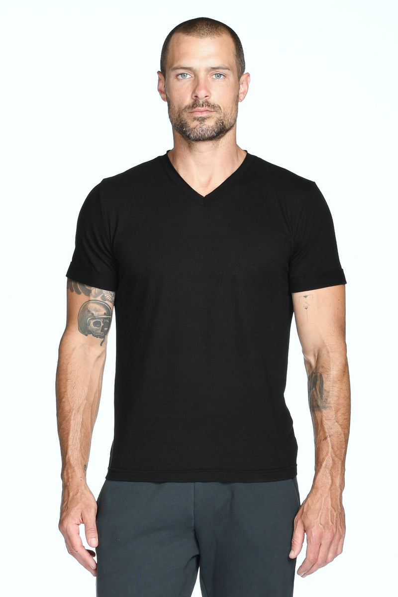 Men's Tri-Blend Stitch Sleeve V-Neck Tee — Jet Black