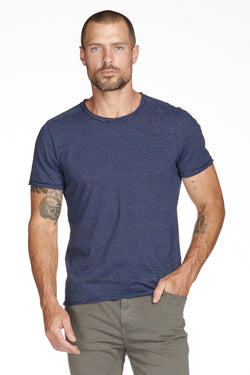 Men's Raw Edge Patch Sleeve Stripe Tee