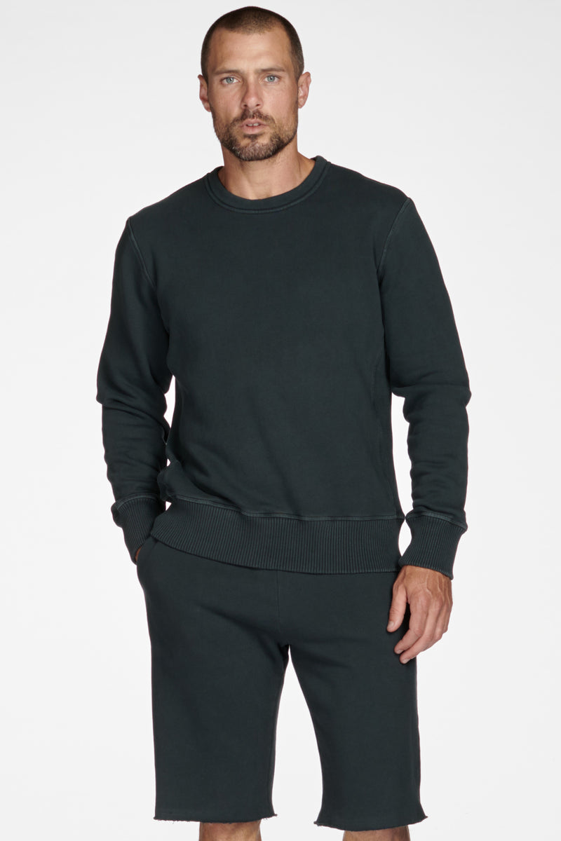 Men's Briggs Velour Back French Terry Crew Neck Sweatshirt — Black