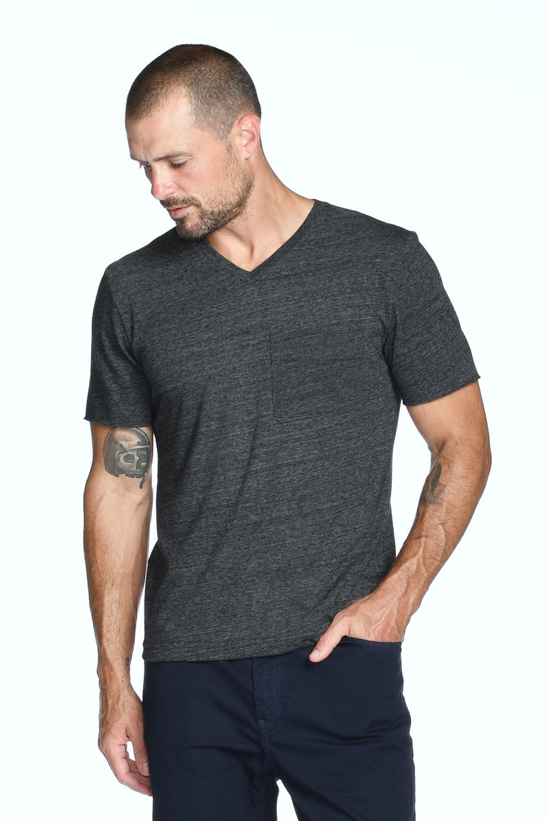Men's Princeton Wide Pocket V-Neck Tee — Charcoal Black