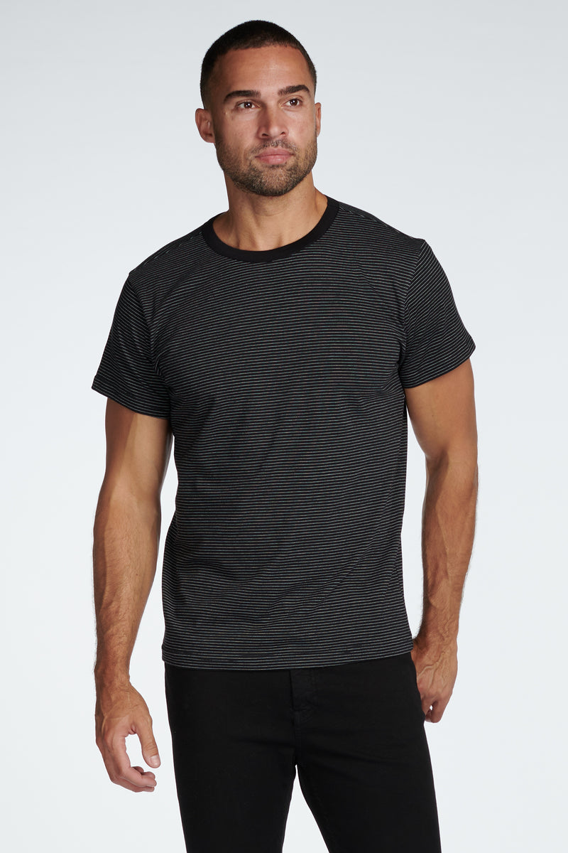 Men's Relaxed Contrast Crew Neck Stripe Tee — Black/Ivory