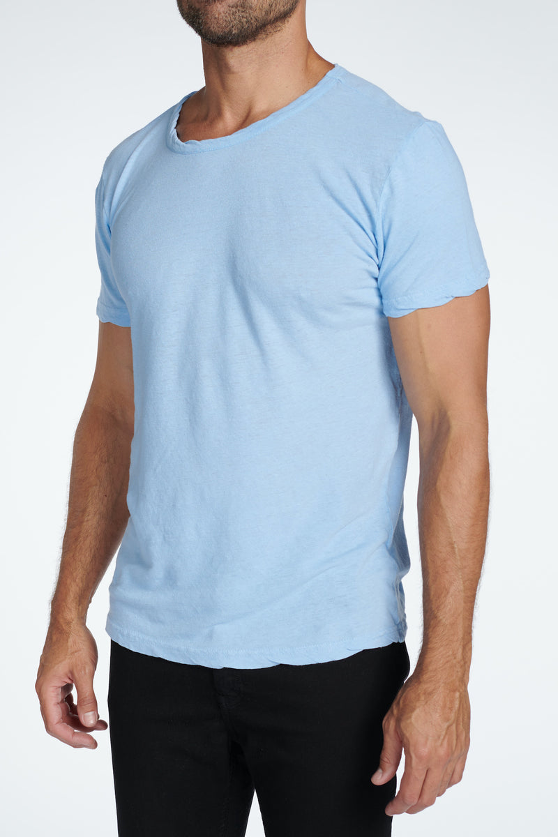 Men's Linen Blend Wide Neck Band Tee — Sky