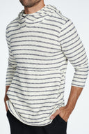 Men's Cambridge 3/4 Sleeve Cowl Neck Visor Hoodie Sweater - Slub Jersey Navy/Cream Stripe - view 2