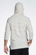 Men's Cambridge 3/4 Sleeve Cowl Neck Visor Hoodie Sweater - Slub Jersey Navy/Cream Stripe - view 3