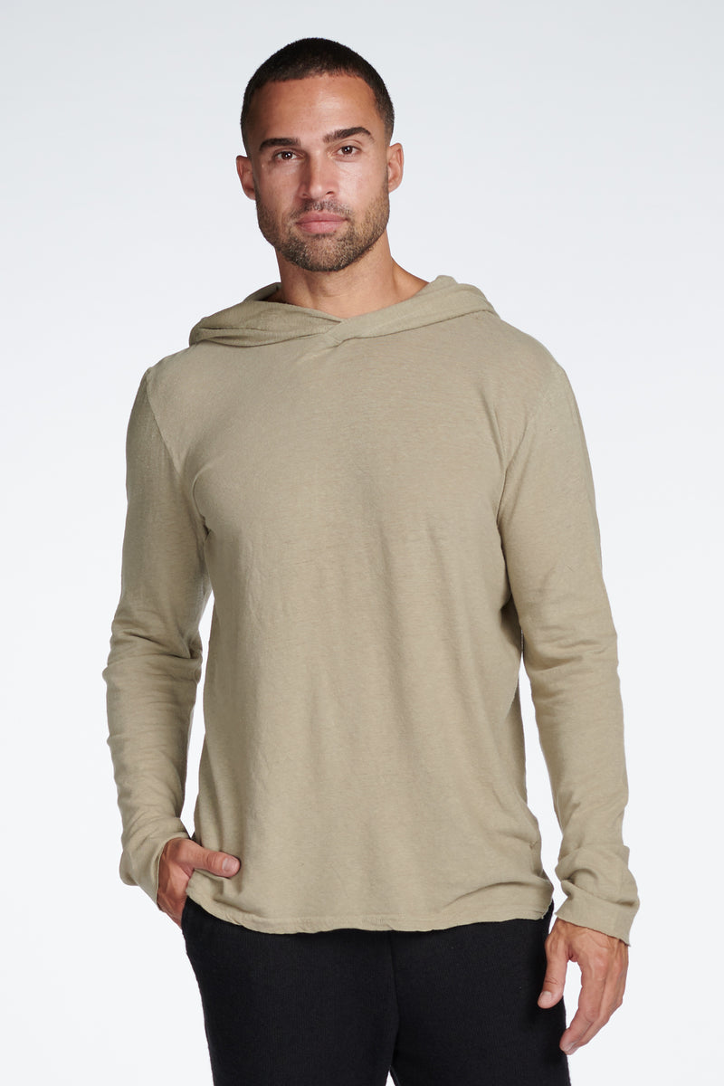 Men's Linen Blend Long Sleeve Hoodie — Silver Mink