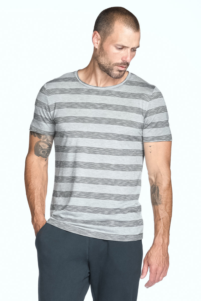 Men's Brolin Raw Neck Crew Stripe Tee — London Wide Stripe