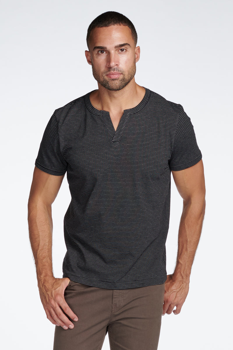 Men's Cross V-Neck Stripe Tee — Black/Ivory