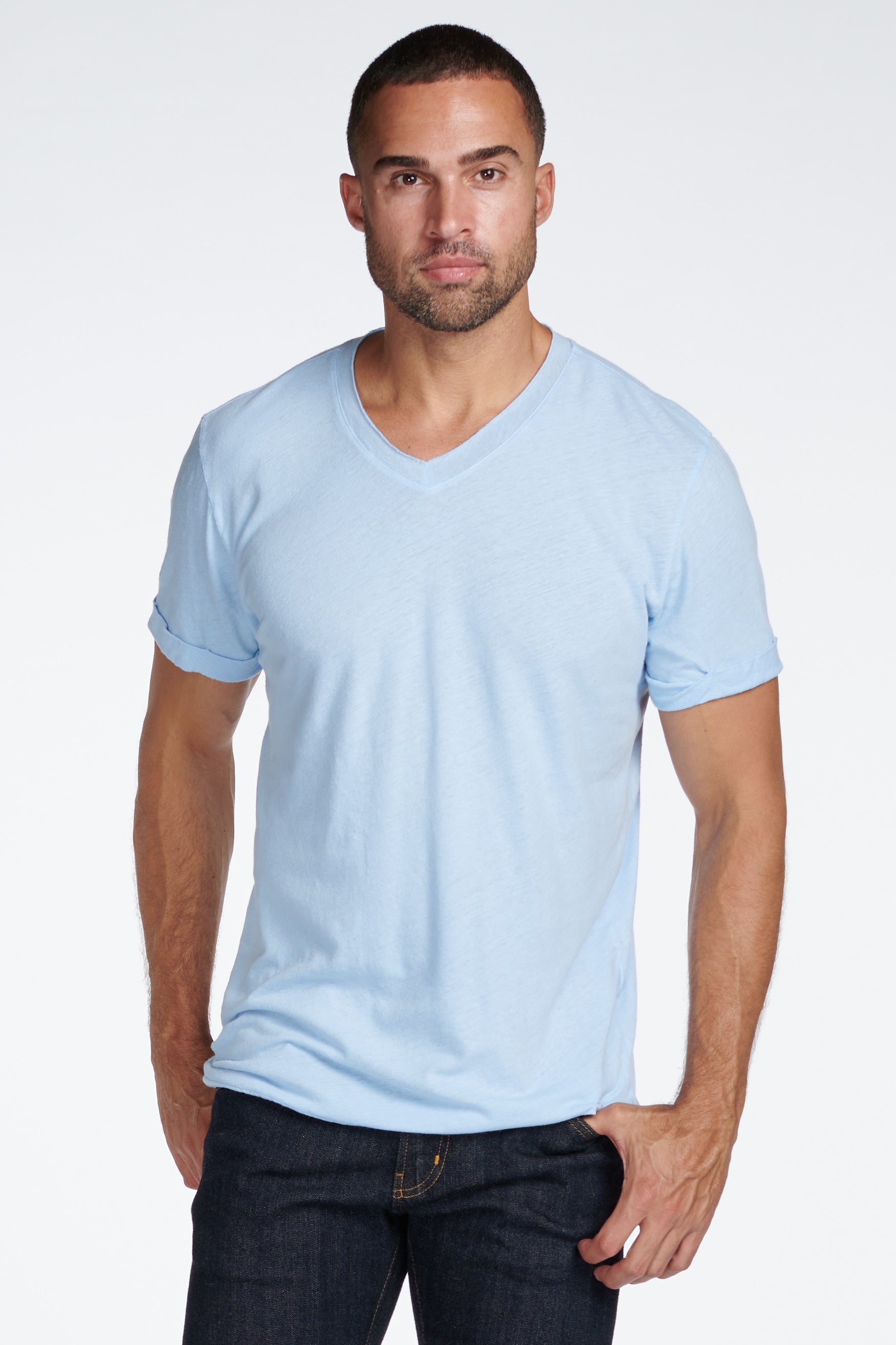 Men's Cotton Linen V-Neck Tee Shirt – Mika Jaymes