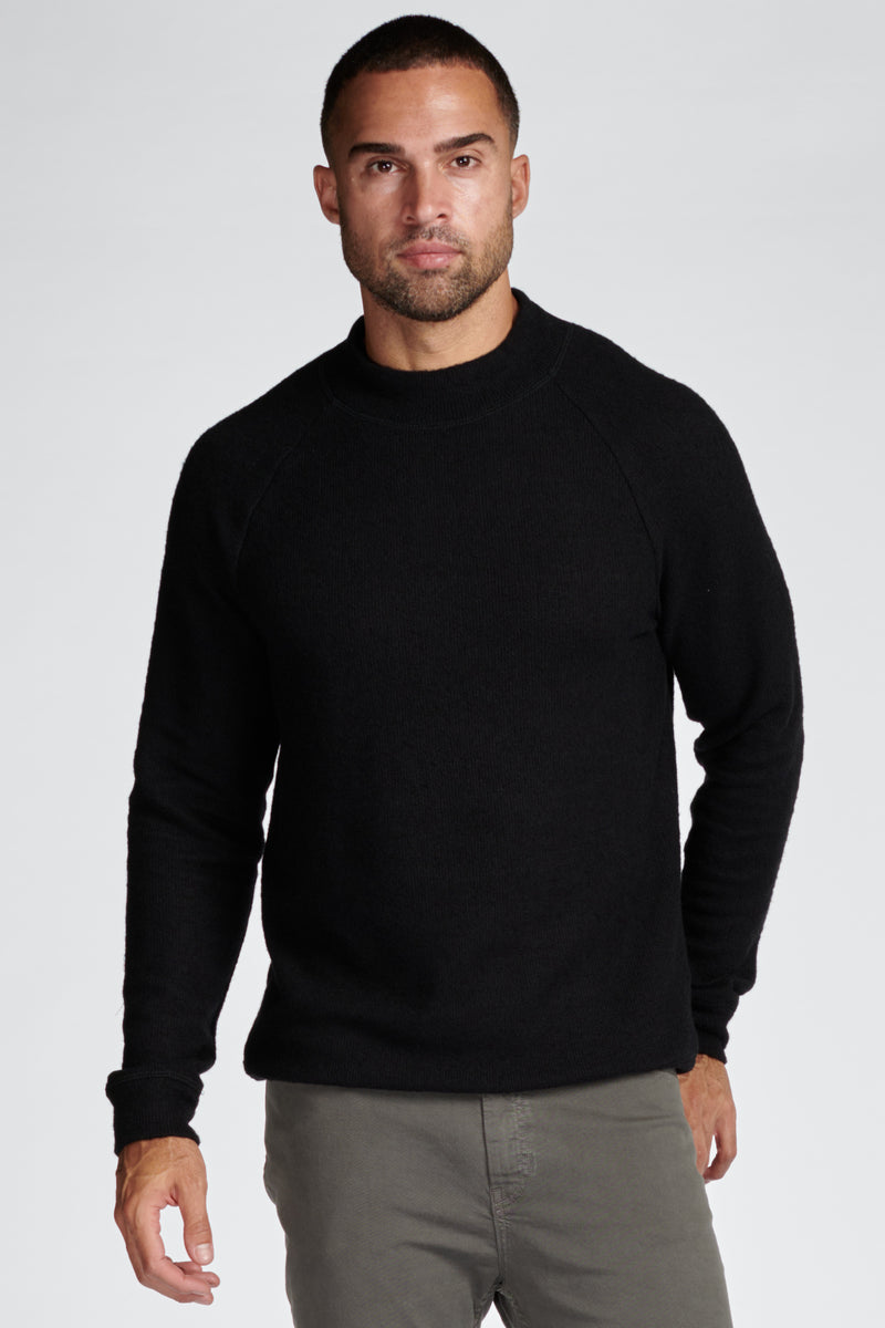Men's Soft Knit Melange Wide Neck Pullover Sweater — Jet Black