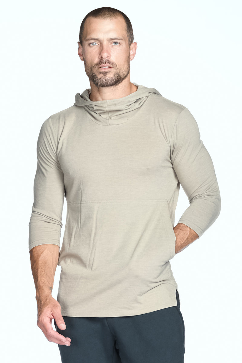 Men's 3/4 Sleeve Cowl Neck Visor Hoodie — Silver Mink