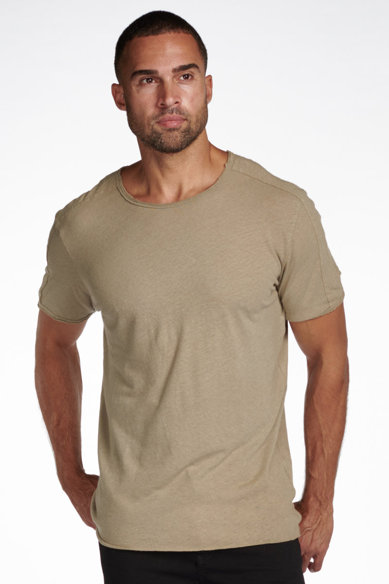 Men's Cotton Linen Patch Sleeve Tee — Silver Mink