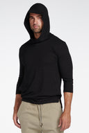 Men's 3/4 Sleeve Cowl Neck Visor Hoodie — Mika Jaymes (view 6)