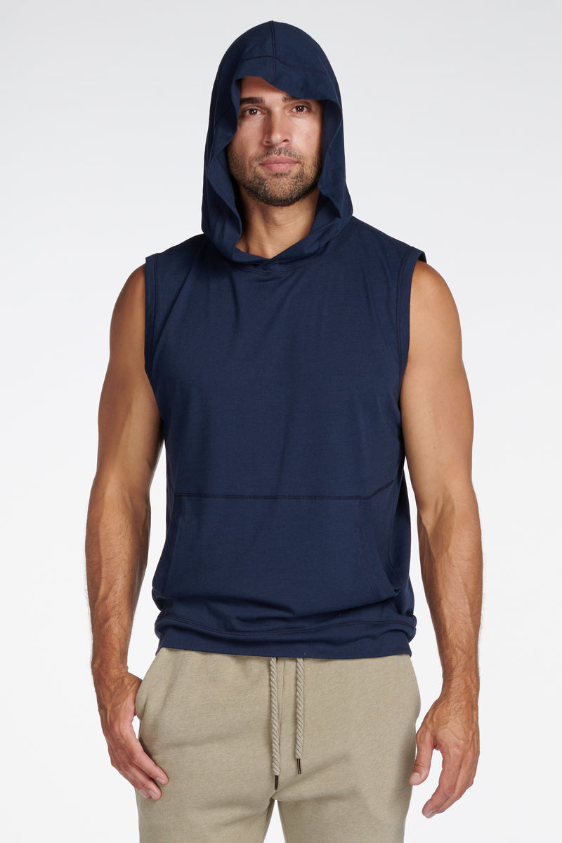Men's Sleeveless Tri-Blend Hoodie — Navy