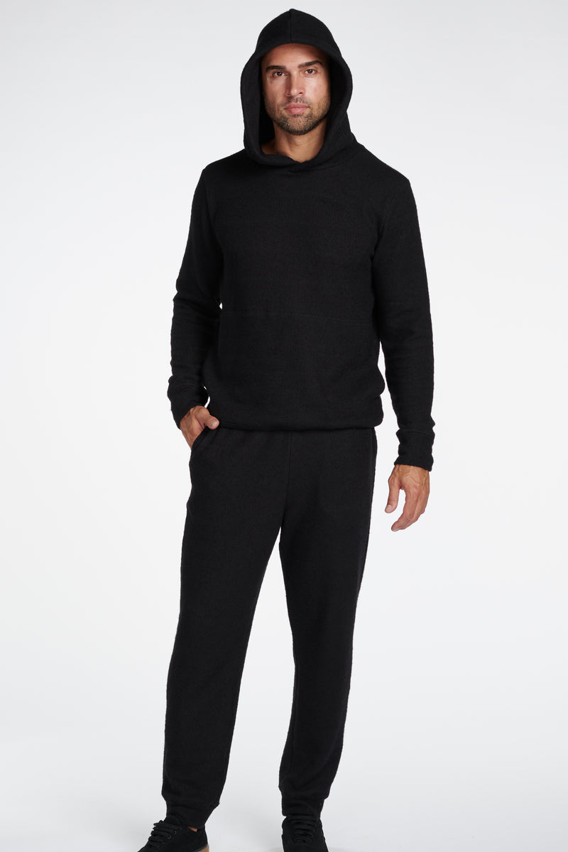Men's Soft Knit Melange Pullover Hoodie — Jet Black