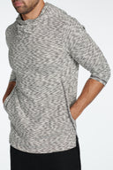 Men's Cambridge 3/4 Sleeve Cowl Neck Visor Hoodie Sweater - Variegated Ivory/Black - view 2
