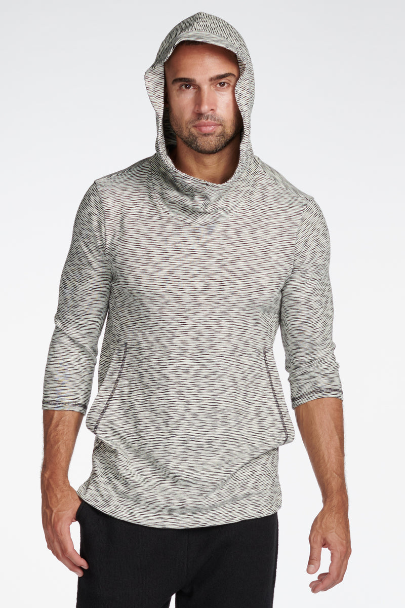 Men's Cambridge 3/4 Sleeve Cowl Neck Visor Hoodie Sweater - Variegated Ivory/Black — Default