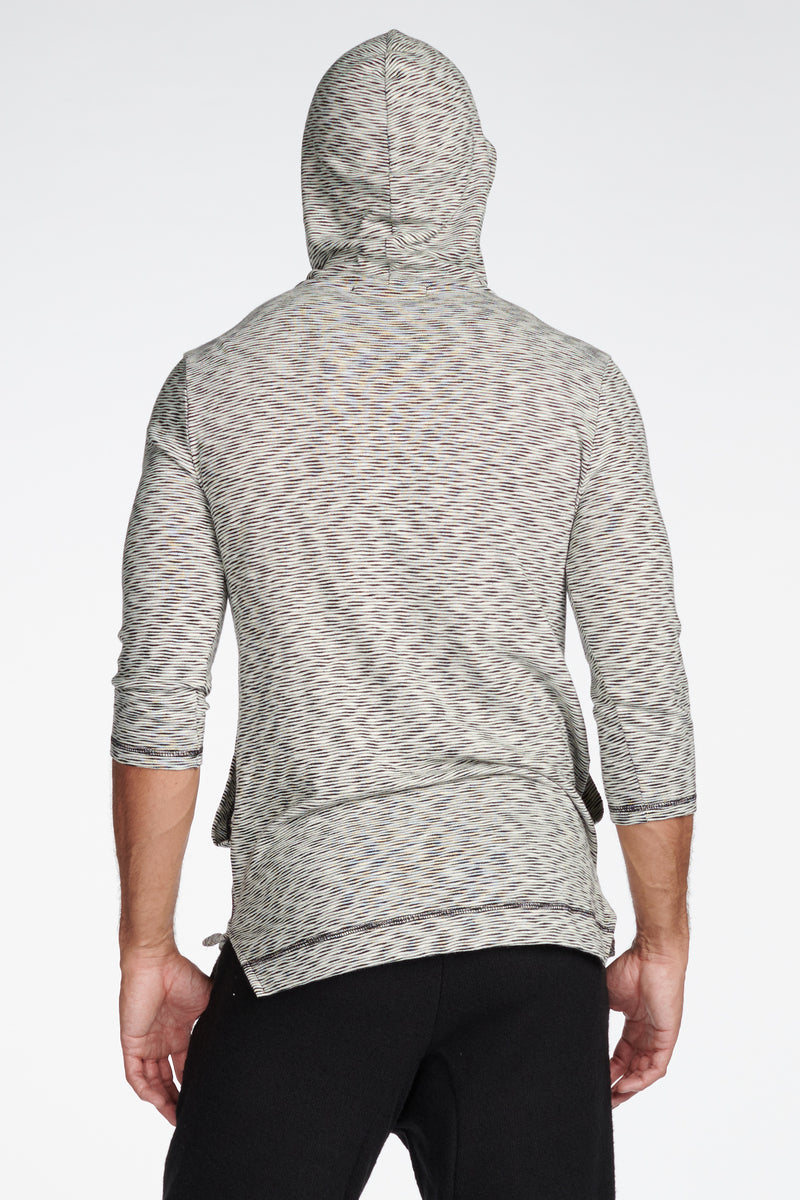 Men's Cambridge 3/4 Sleeve Cowl Neck Visor Hoodie Sweater - Variegated Ivory/Black