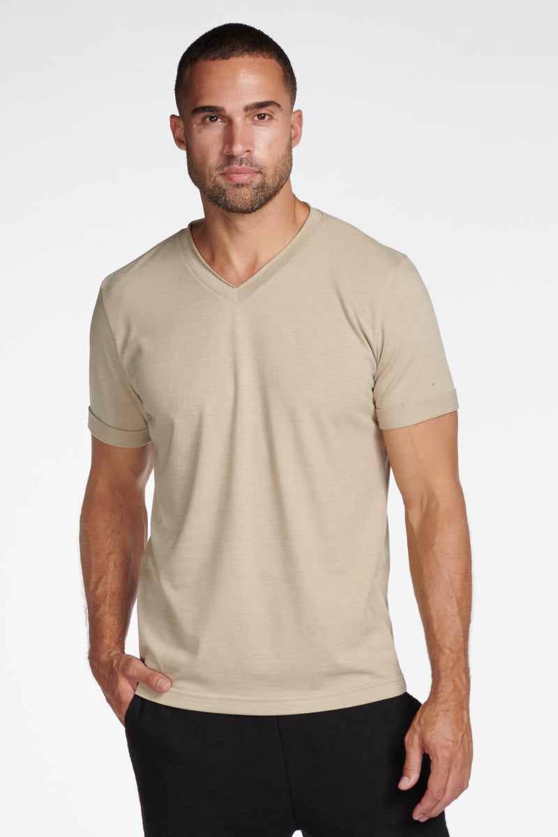 Men's Tri-Blend Stitch Sleeve V-Neck Tee — Silver Mink