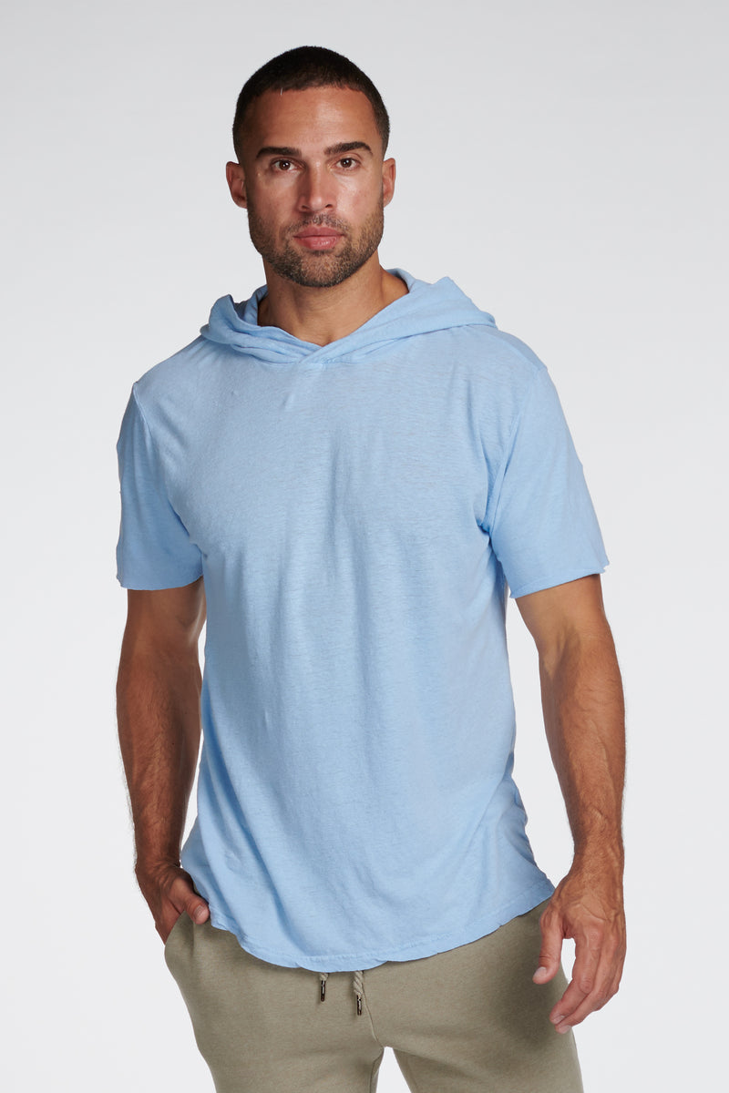 Men's Linen Blend Short Sleeve Hoodie — Sky