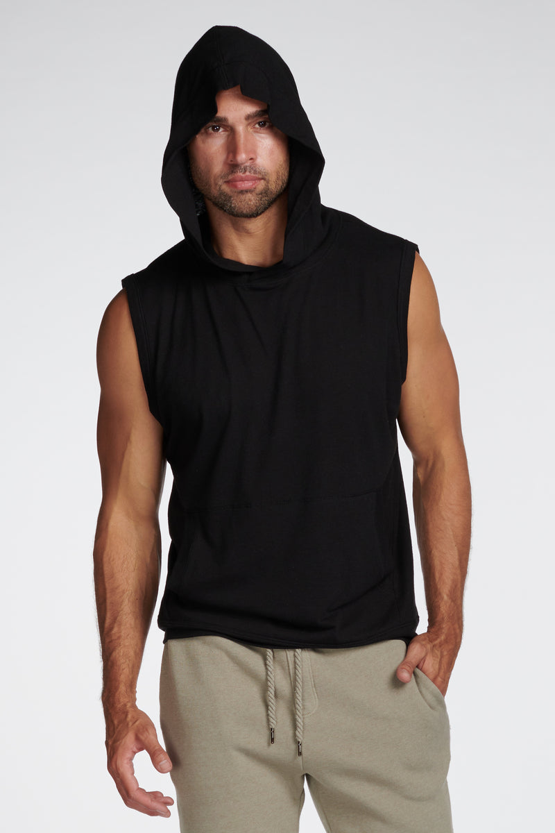 Men's Sleeveless Tri-Blend Hoodie — Jet Black