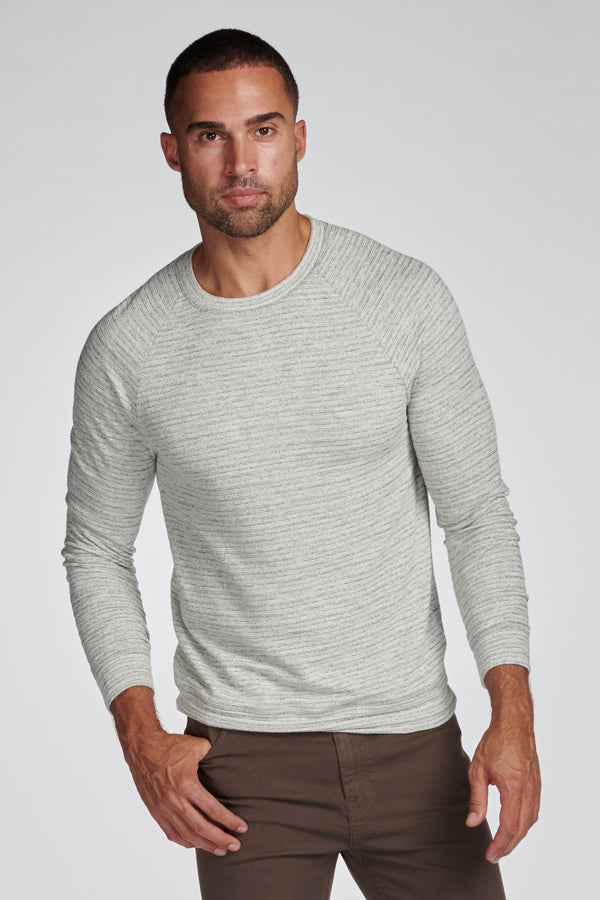 Men's Pullover Sweater - Light Grey Speck Stripe